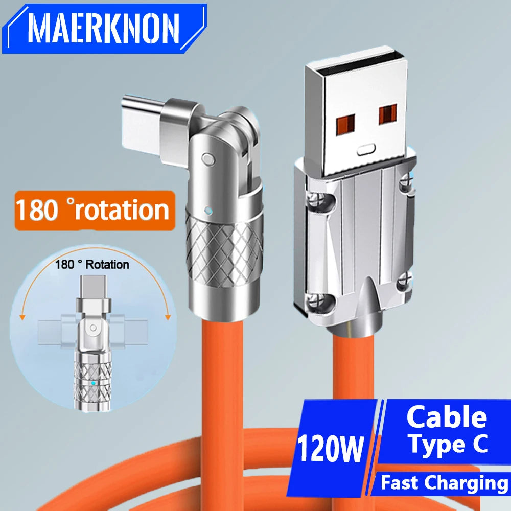 Revolutionary 120W USB Type C Cable with 180° Rotating Design - Fast Charging & Data Transfer for Huawei, Samsung, Xiaomi, and More!