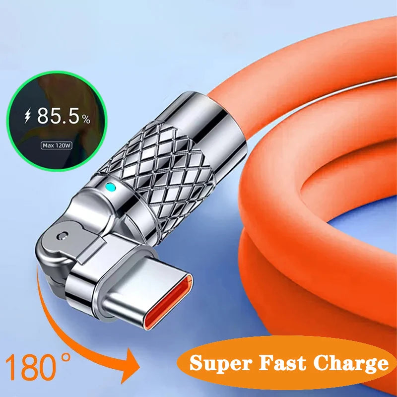 Revolutionary 120W USB Type C Cable with 180° Rotating Design - Fast Charging & Data Transfer for Huawei, Samsung, Xiaomi, and More!